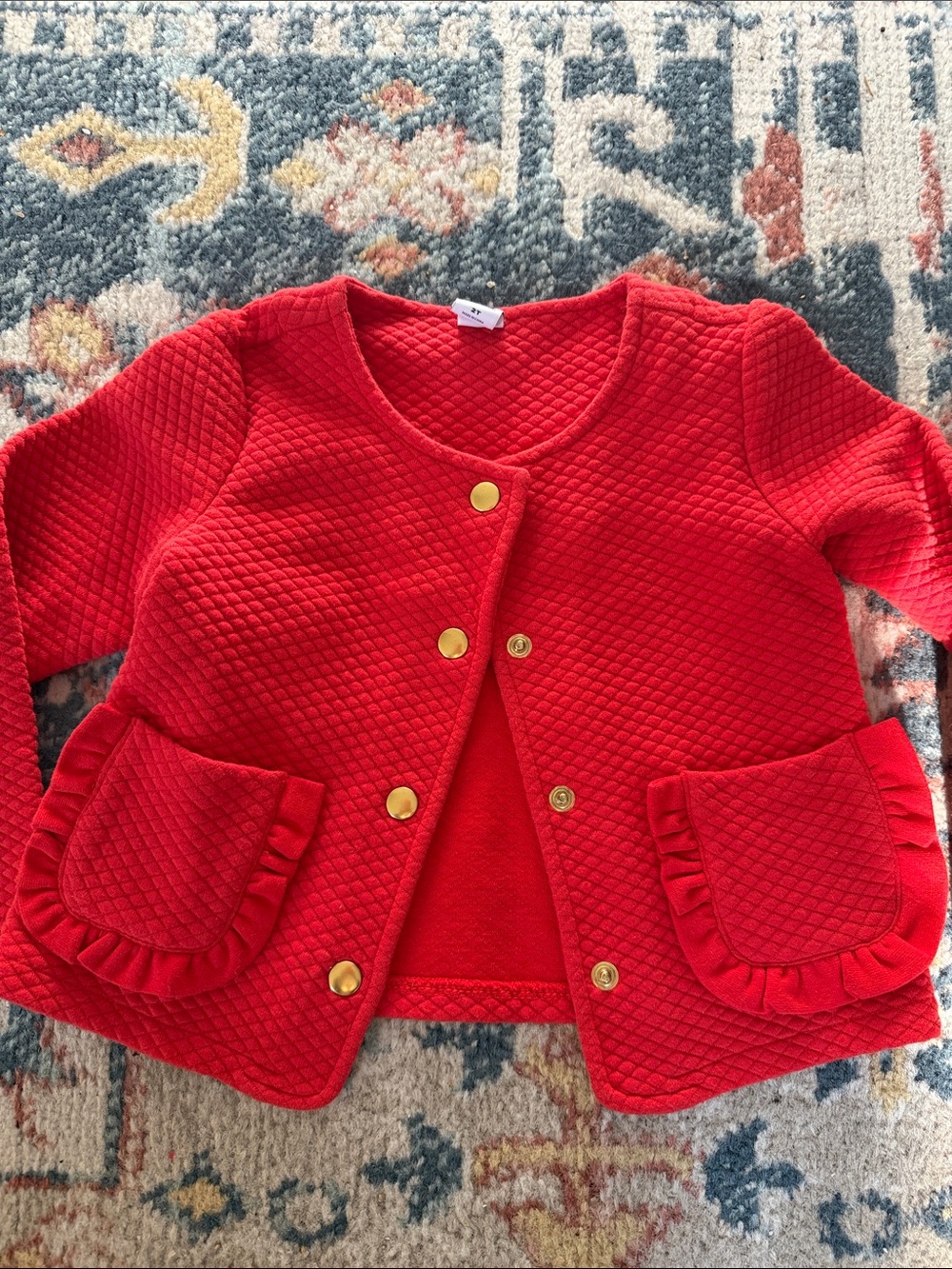 Janie and Jack Bright Red Quilted Jacket with Gold Buttons